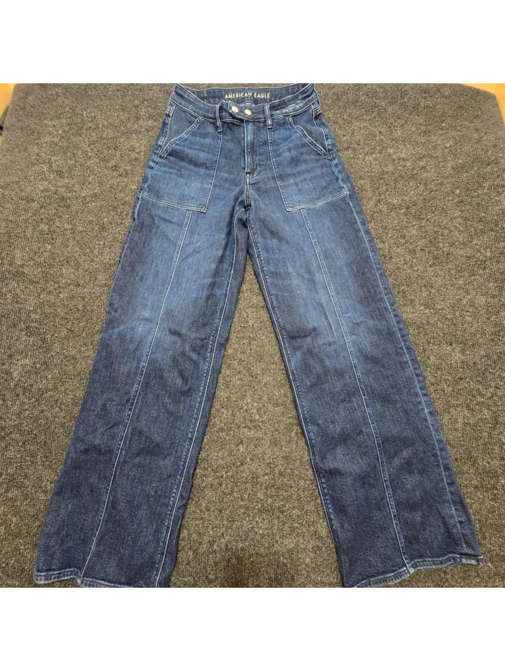 American Eagle Super High Rise Baggy Wide Leg Jeans Womens 6 Long Patch Pocket
